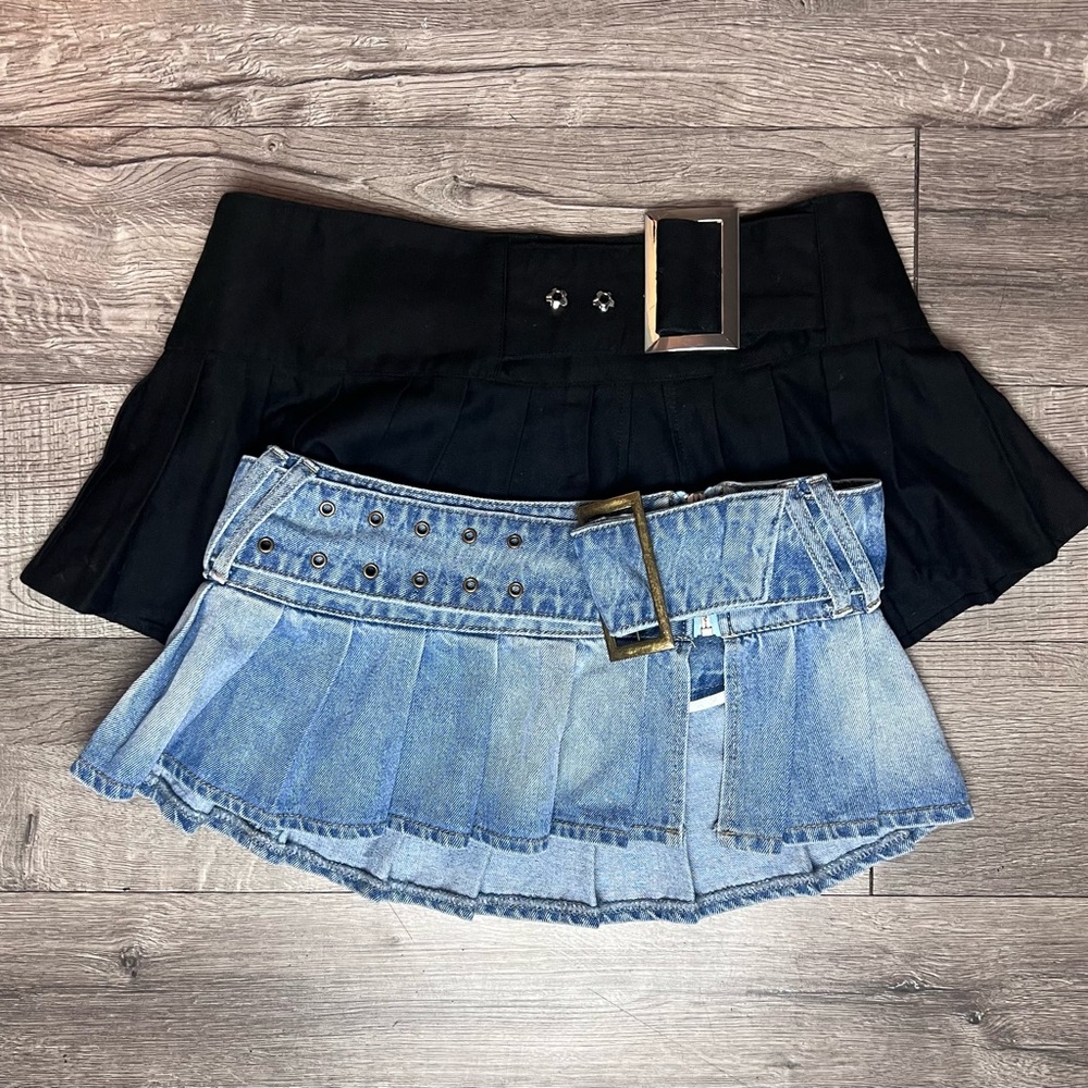 Y2K Black and Denim Mini Skirt Set
